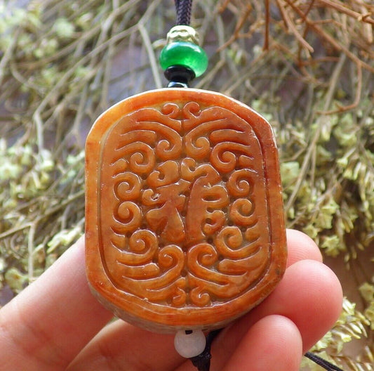 Certified Red Green 100% Natural A Jade jadeite Pendant Lotus Flower Ruyi Fu Necklace 524069  TN