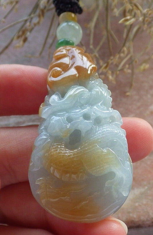 Certified Red Green Burma 100% Natural A Jade jadeite Pendant Dragon Money Coin Ruyi Necklace 生意兴隆 646505 TN