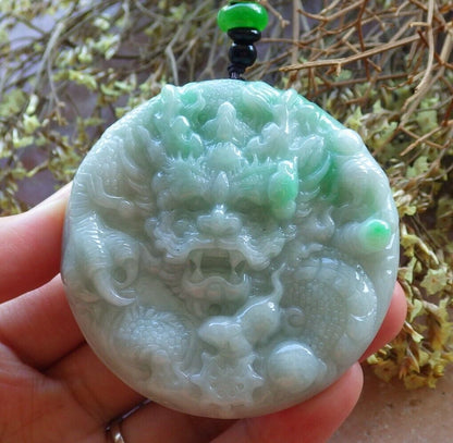 Certified Green 100% Natural A Jade jadeite Pendant Dragon Mouse Rat Ruyi Bead Necklace 望子成龙 524062  TN