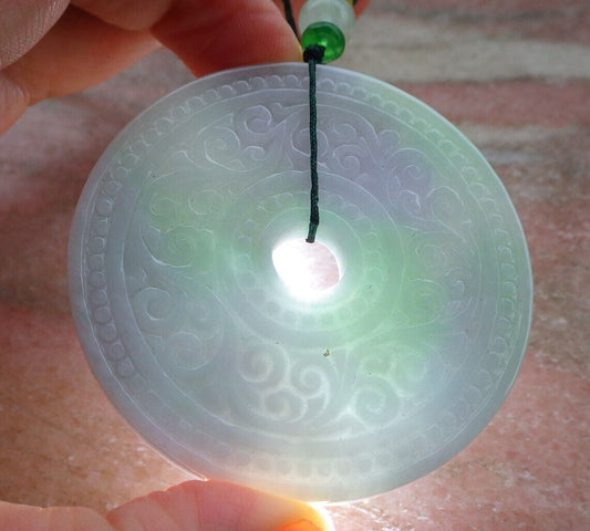 Certified Lavender Green Burma 100% Natural A Jade jadeite Pendant Ruyi Circle Necklace 平安扣 636850  TN