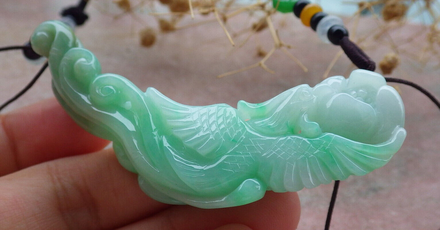Certified Green Burma 100% Natural A Jade jadeite Pendant Phoenix Flower Ruyi Necklace 凤凰 636603  TN