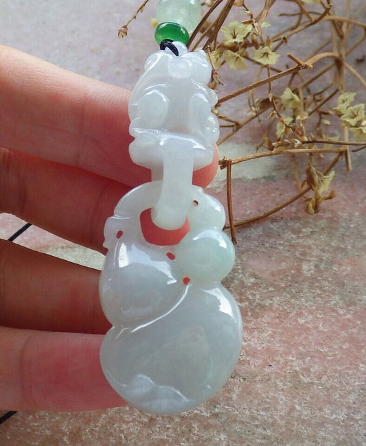 Certified Green Pale Lavender Burma 100% Natural A Jade jadeite Pendant Mouse Rat Gourd Necklace W Ring 发财鼠 633996  TN