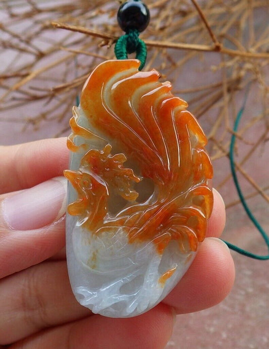 Certified Red 100% Natural A Jade jadeite Pendant Phoenix Rooster Necklace 招财鸡 525635  TN