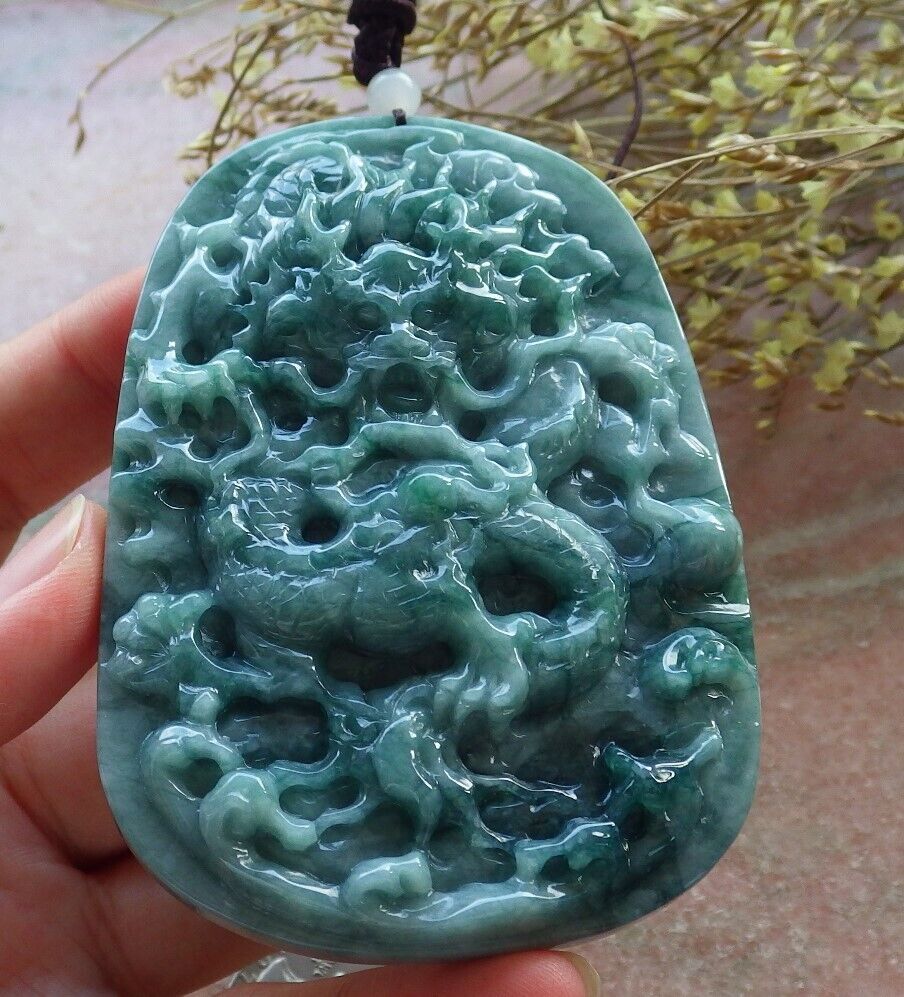 Certified Green Burma 100% Natural A Jade jadeite Pendant Dragon Bead Necklace 生意兴隆 574808 TN