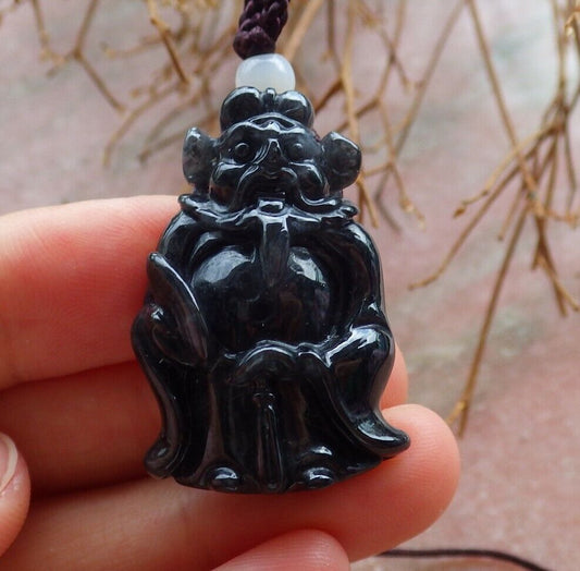Certified Black Burma Natural A Jade jadeite pendant Zhong Kui God Fan 钟馗 526065  TN