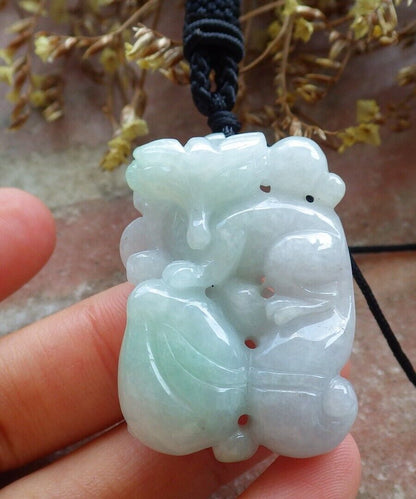 Certified Green 100% Natural A Jade jadeite Pendant Fox Lotus Flower Ruyi Coin Necklace 狐狸 529893  TN