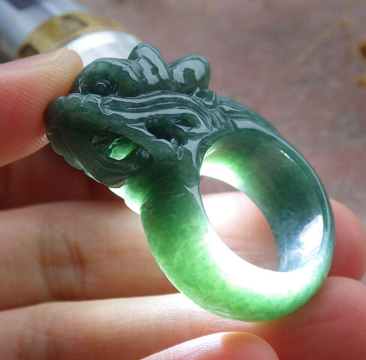 Certified Green Burma 100% Natural A JADE Jadeite Dragon RING USA. 7 龙戒指 636925  TN