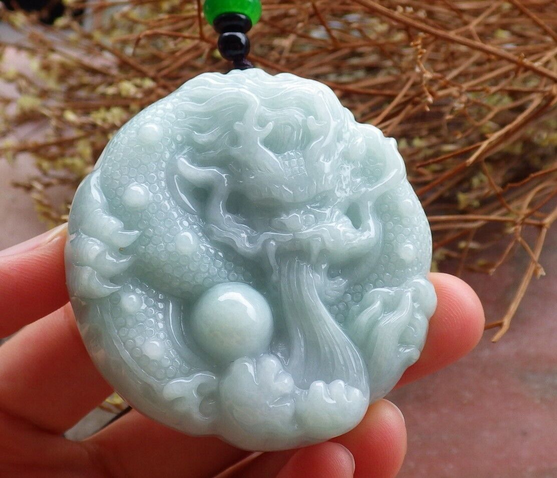 Certified Green 100% Natural A Jade jadeite Pendant Dragon Lotus Flower Ruyi Bead Necklace 生意兴隆 525058  TN