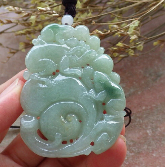 Certified Green Burma 100% Natural A Jade jadeite Pendant Frog Toad Coin Ruyi Necklace 招财蟾 574748 TN