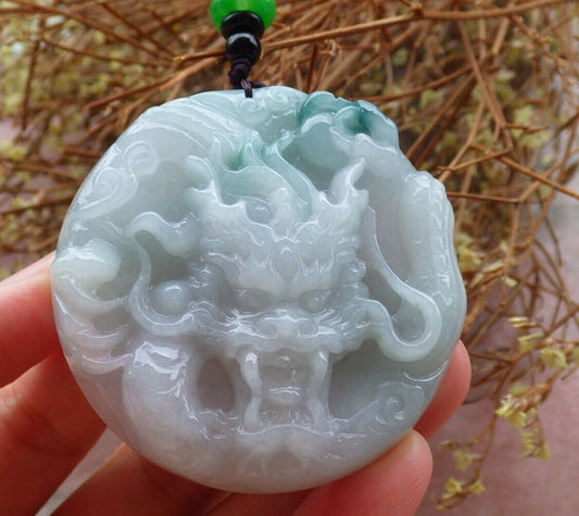 Certified Green Pale Lavender 100% Natural A Jade jadeite Pendant Dragon Bead Necklace 生意兴隆 524976  TN