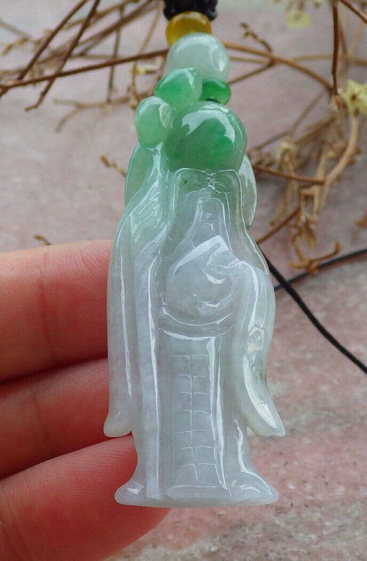 Certified Green Burma 100% Natural A Jade jadeite Pendant Longevity God Peach Necklace 寿星公 635522  TN