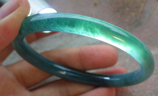 Certified Icy Green Burma 100% Natural A JADE Jadeite Circle Bangle Bracelet 59 mm 手镯 636446  TN