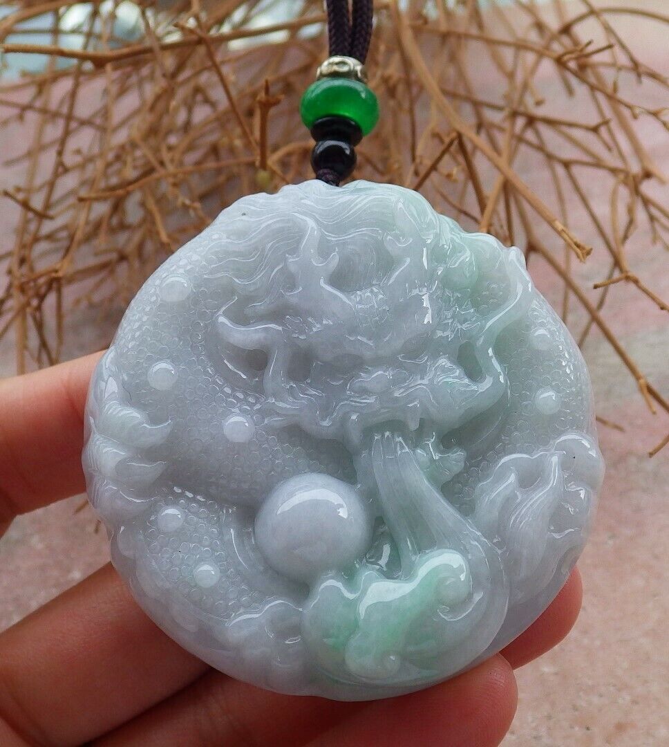 Certified Green 100% Natural A Jade jadeite pendant Dragon Lotus Flower Ruyi Bead Necklace 生意兴隆 520810  TN