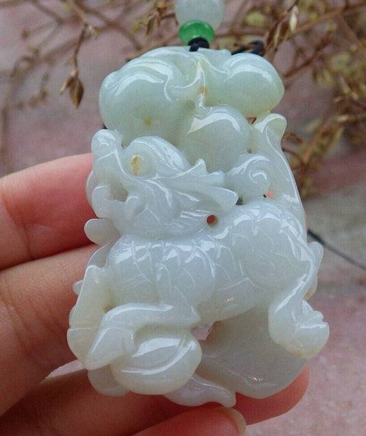 Certified Yellow Pale Green Burma 100% Natural A Jade jadeite Pendant Dragon Kai Lun Lotus Flower Yuan Bao Peach Necklace 生意兴隆 633208  TN