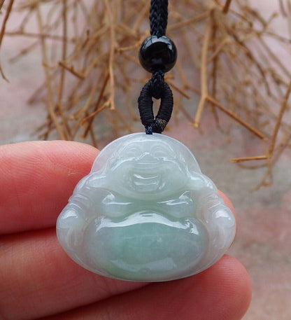 Certified Green 100% Natural A Jade jadeite pendant Happy Buddha God Necklace 开心佛 520787  TN