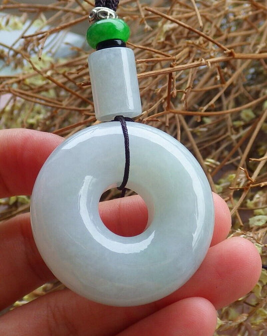 Certified Icy Green Light Lavender 100% Natural A Jade jadeite Pendant Circle Donut Necklace 平安扣 524911  TN