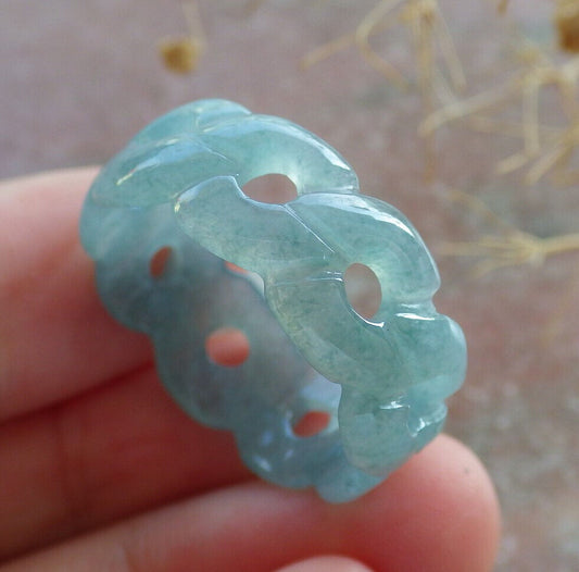 Certified Icy Green Burma 100% Natural A JADE Jadeite Knotted RING USA. 10.25 戒指 635993  TN