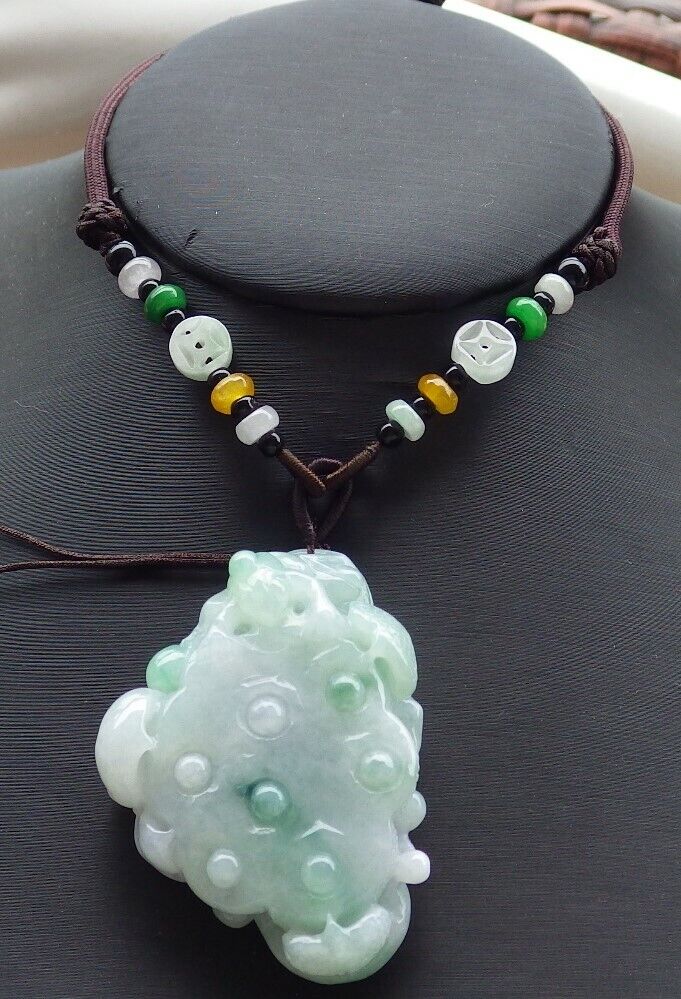 Certified Green 100% Natural A Jade jadeite Pendant Frog Toad Lotus Flower Necklace 金蟾 花开富贵 519629  TN