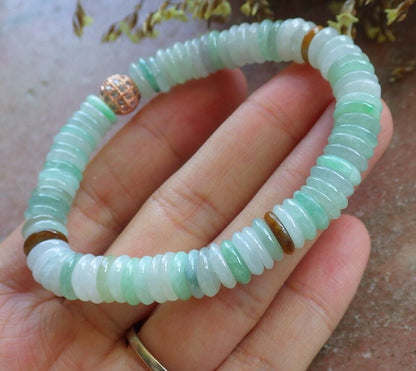 Certified Yellow Green Pale Lavender 100% Natural A JADE Jadeite Bead Beads Bangle Circle Bead Beads Bangle Bracelet 平安扣手链 524552 TN