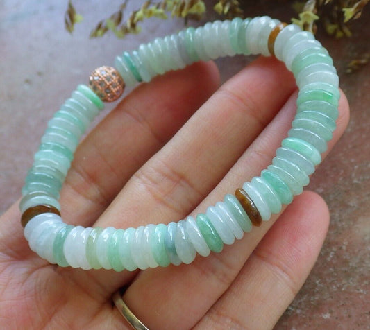Certified Yellow Green Pale Lavender 100% Natural A JADE Jadeite Bead Beads Bangle Circle Bead Beads Bangle Bracelet 平安扣手链 524552 TN