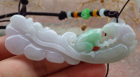 Certified Green Burma 100% Natural A Jade jadeite Pendant Frog Toad Lotus Flower Leaf Necklace 招财蟾 636959  TN