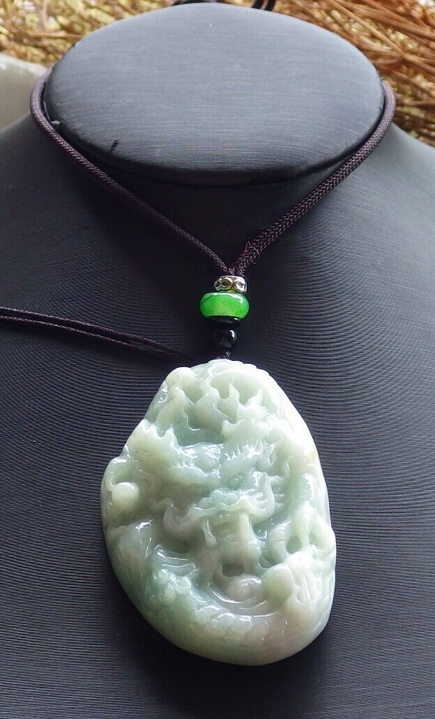 Certified Green 100% Natural A Jade jadeite Pendant Dragon Bead Necklace 生意兴隆 524694  TN