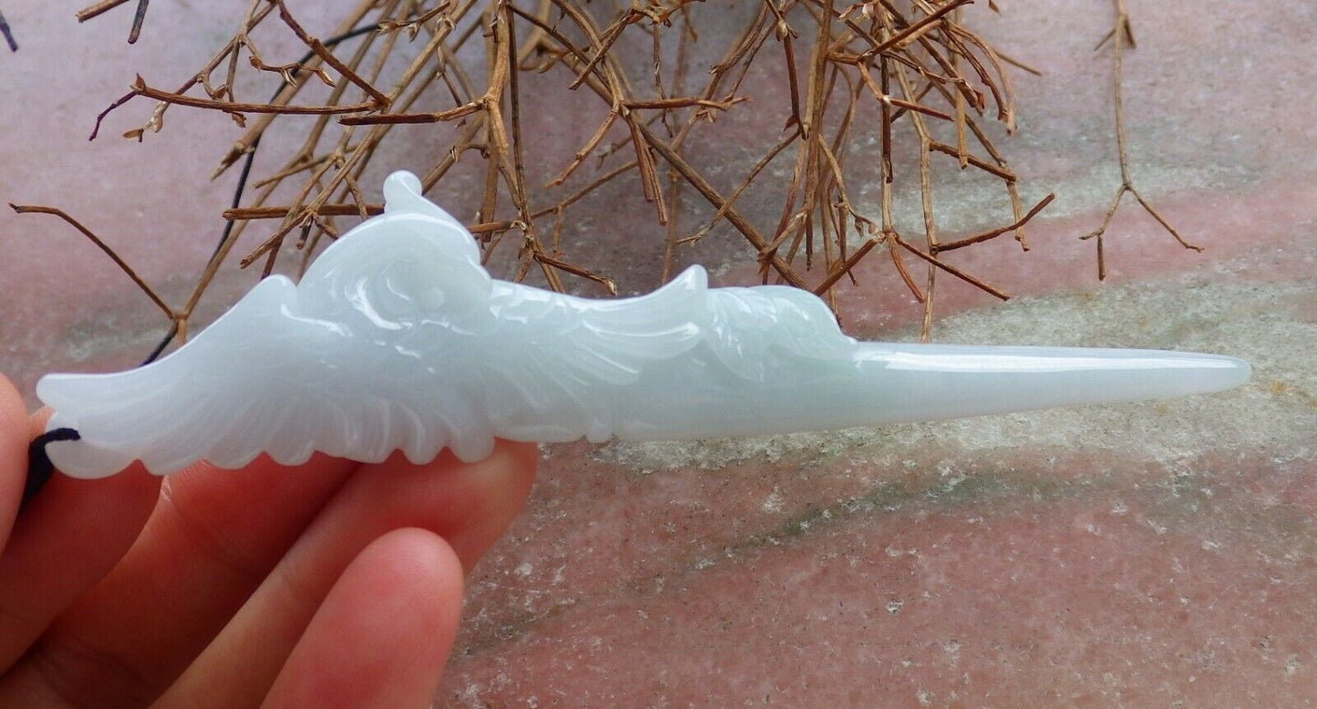 Certified Pale Green 100% Natural A Jade jadeite Pendant Phoenix Hair pins Hairpin 发针 528438  TN