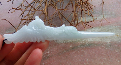 Certified Pale Green 100% Natural A Jade jadeite Pendant Phoenix Hair pins Hairpin 发针 528438  TN