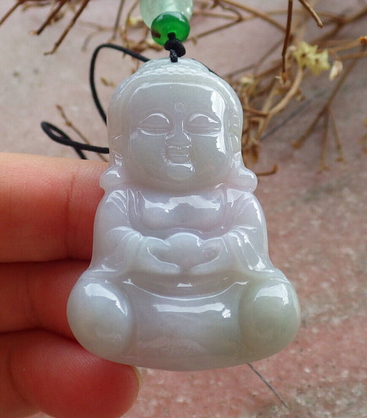 Certified Green Pale Lasvender Burma 100% Natural A Jade jadeite Pendant Sakyamuni Buddha God Necklace 释迦牟尼佛 635373  TN