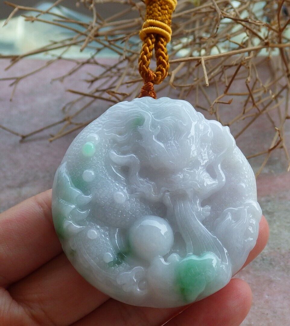 Certified Green 100% Natural A Jade jadeite Pendant Dragon Bead Lotus Flower Ruyi Necklace 生意兴隆 521035  TN