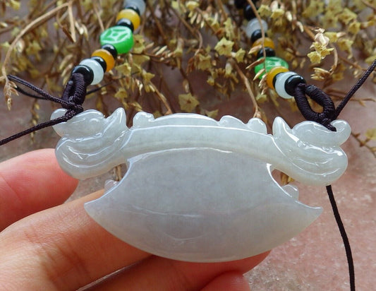 Certified Pale Lavender Green 100% Natural A Jade jadeite Pendant Dragon Axe Necklace 龙斧头 529917