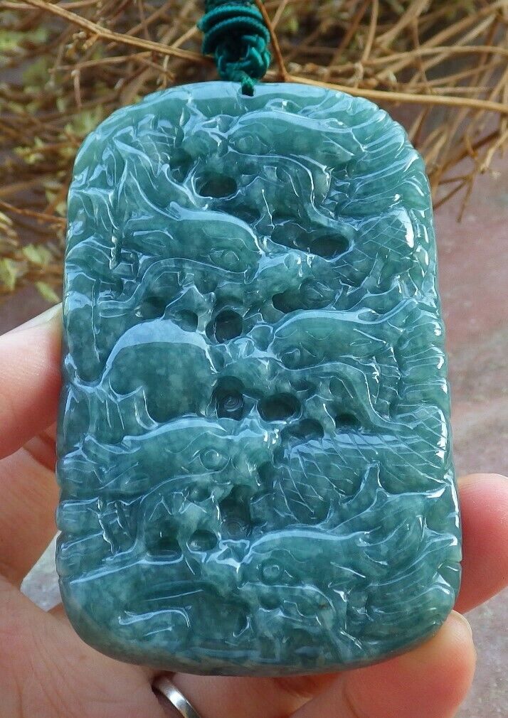 Certified Green Burma 100% Natural A Jade jadeite Pendant 9 Dragon Spit Bead Necklace 九龙戏珠 525370  TN