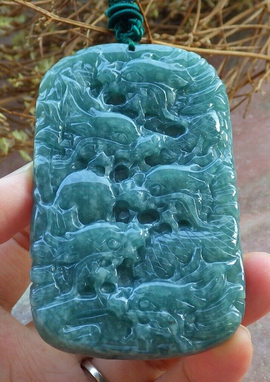 Certified Green Burma 100% Natural A Jade jadeite Pendant 9 Dragon Spit Bead Necklace 九龙戏珠 525370  TN