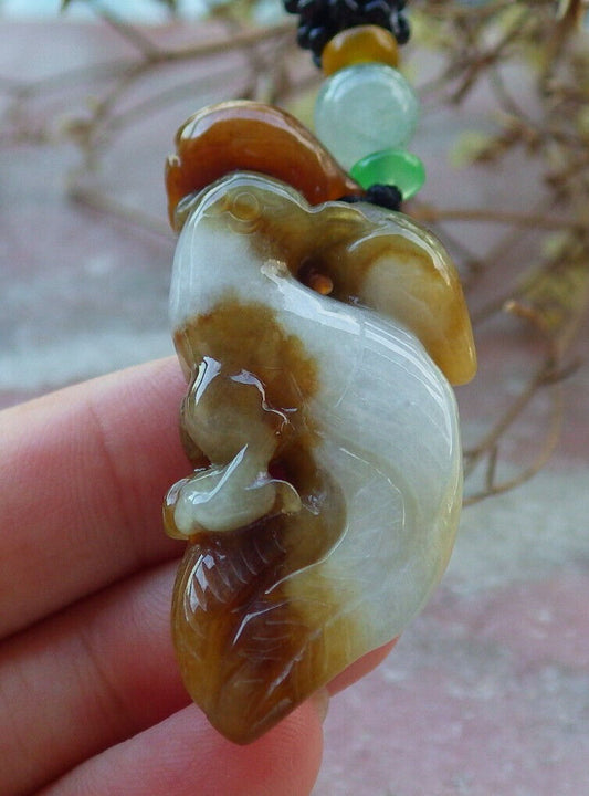 Certified Yellow Burma 100% Natural A Jade jadeite Pendant Phoenix Bird Necklace 凤凰 633176  TN