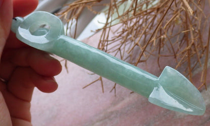 Certified Green 100% Natural A Jade jadeite Pendant Arrow Bead Necklace 箭 520075  TN