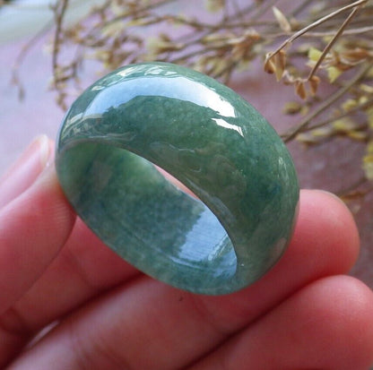 Certified Green Burma 100% Natural A JADE Jadeite Circle RING USA. 14.5 戒指 574869 TN
