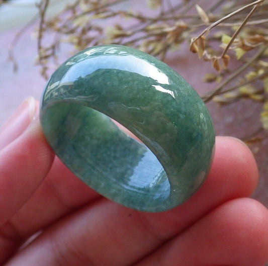 Certified Green Burma 100% Natural A JADE Jadeite Circle RING USA. 14.5 戒指 574869 TN
