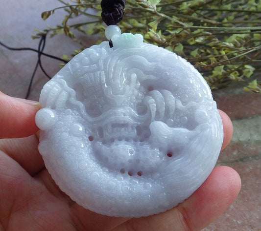 Certified Green Pale Lavender Burma 100% Natural A Jade jadeite Pendant Dragon Mouse Rat Peanut Ruyi Necklace 望子成龙 574350 TN