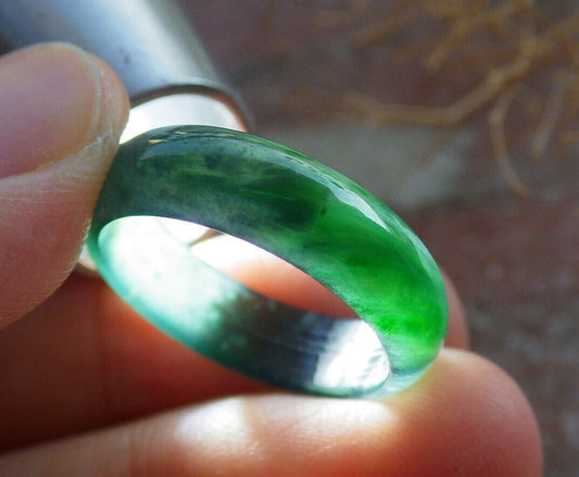 Certified Icy Green Burma 100% Natural A JADE Jadeite Circle RING USA. 6.25 戒指 635808  TN