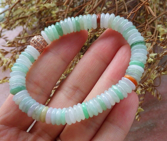 Certified Yellow Green Pale Lavender 100% Natural A JADE Jadeite Bead Beads Bangle Circle Bead Beads Bangle Bracelet 平安扣手链 525015  TN