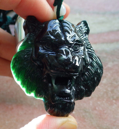 Certified Icy Blue Water Burma 100% Natural A Jade jadeite Pendant Tiger Head Necklace 虎虎生威 635059  TN
