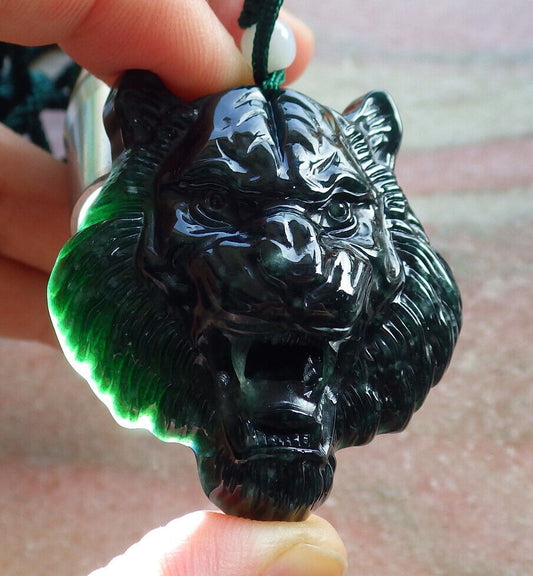 Certified Icy Blue Water Burma 100% Natural A Jade jadeite Pendant Tiger Head Necklace 虎虎生威 635059  TN