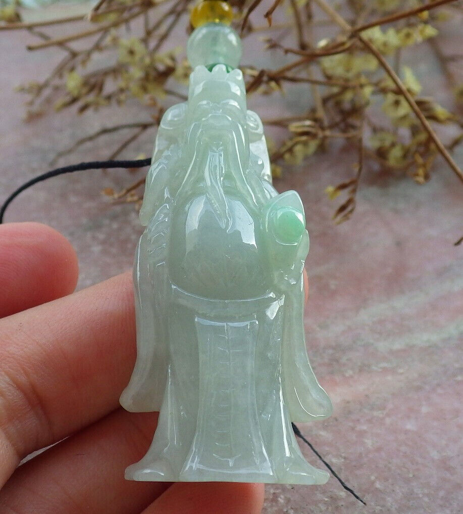Certified Green Burma 100% Natural A Jade jadeite Pendant Money God Yuan Bao Necklace 财神 633216  TN