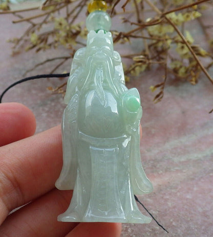 Certified Green Burma 100% Natural A Jade jadeite Pendant Money God Yuan Bao Necklace 财神 633216  TN