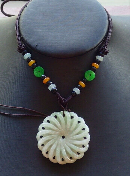 Certified Green 100% Natural A Jade jadeite pendant Knotted Flower Circle Necklace 花开富贵 524091  TN