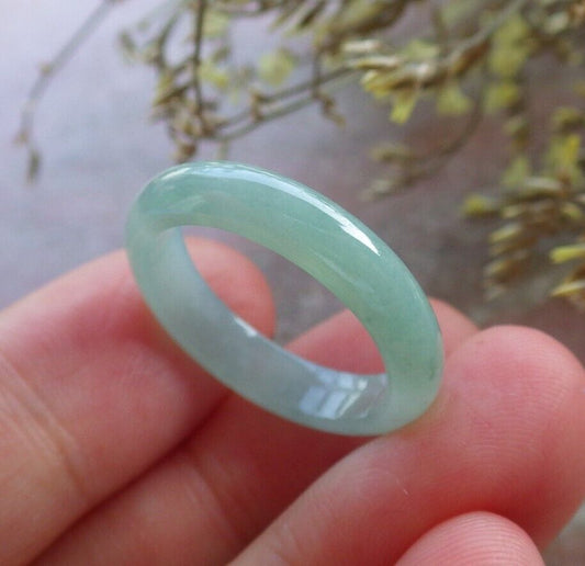Certified Icy Green Burma 100% Natural A JADE Jadeite Circle RING USA. 7.75 戒指 574456 TN