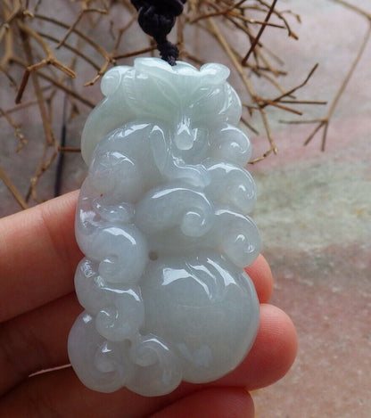 Certified Icy Pale Green 100% Natural A Jade jadeite Pendant Fox Lotus Flower Ruyi Coin Necklace 狐狸 528888  TN