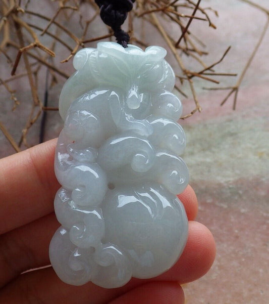 Certified Icy Pale Green 100% Natural A Jade jadeite Pendant Fox Lotus Flower Ruyi Coin Necklace 狐狸 528888  TN