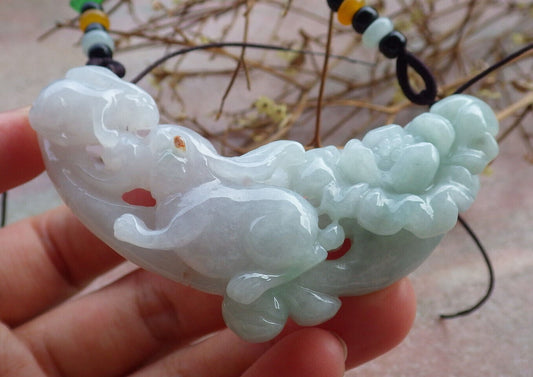 Certified Green Pale Lavender Burma 100% Natural A Jade jadeite Pendant Rabbit Flower Coin Ruyi Necklace 兔子 635206  TN