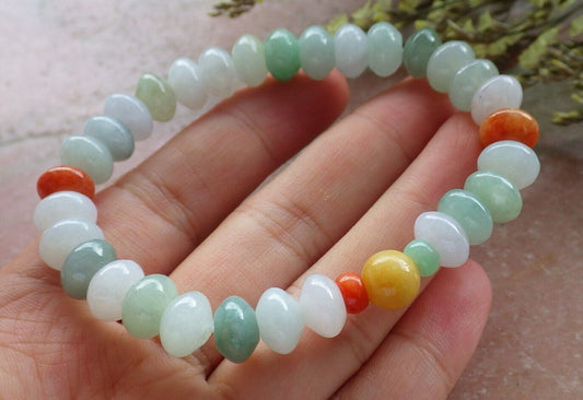 Certified Red Yellow Green Burma 100% Natural A JADE Jadeite Bead Beads Bangle Circle Bead Beads Bangle Bracelet 平安扣手链  573828 TN